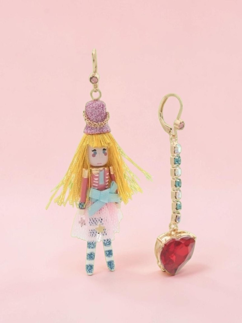 NEW Betsey Johnson Whimsical Nutcracker Heart Mismatched Earrings Christmas NWT